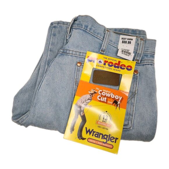 NWT Wrangler Cowboy Cut Jeans Mens 34x32 Light Wash Denim Original Fit Pro Rodeo - Picture 1 of 7